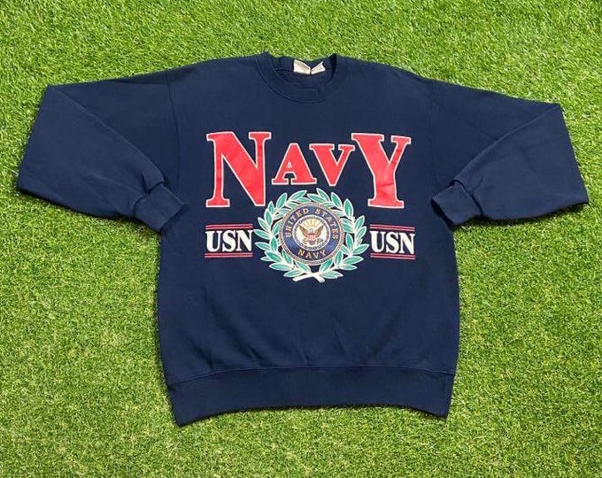 Vintage United States Navy Crewneck Sweatshirt Made USA Size Medium M Marines Army United States Military Veteran Sea Pull Over Oversized