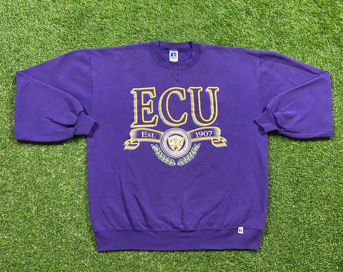 Vintage East Carolina University ECU Crewneck Sweatshirt Russell Athletic Made Size Xtra Large XL NCAA College Football North Carolina