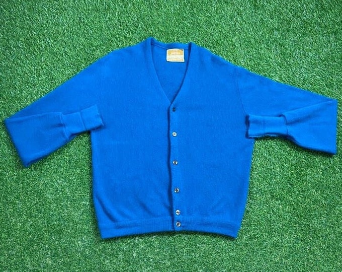 Vintage Blue Cardigan Sweater Jantzen Made USA Size Large L 1990s 90s Comfy Button Down Warm