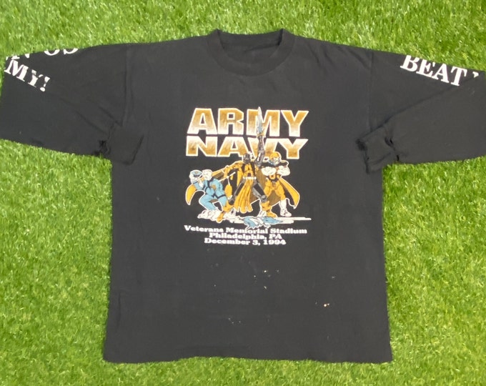 Vintage Navy vs Army Long Sleeve T Shirt Tee Size Xtra Large XL 1980s 80s Marines United States Military Veteran Ringer Classic