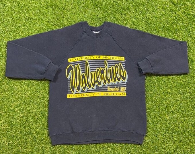 Vintage University of Michigan Crewneck Sweatshirt Lee Made USA Size Medium M NCAA College Football Wolverines Detroit Big House Pull Over