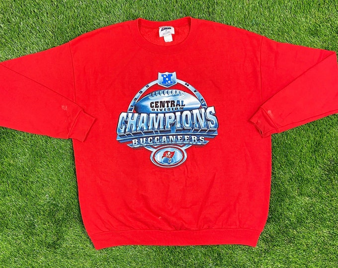 Vintage Tampa Bay Buccaneers Spell Out Crewneck Sweatshirt CSA Pull Over Xtra Large 90s NFL Bucs Red 1990s XL Brady Super Bowl Florida