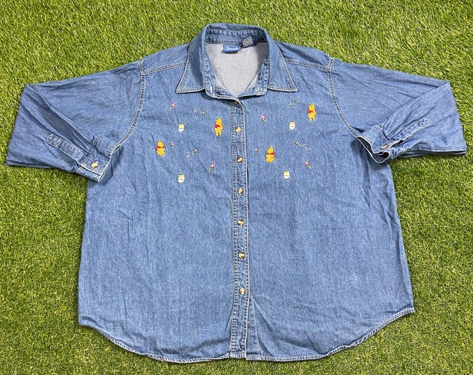 Vintage Winnie The Pooh Button Down Shirt Size 3X Walt Disney World WDW Classic Cartoon Mickey Mouse Pooh 1990s 90s