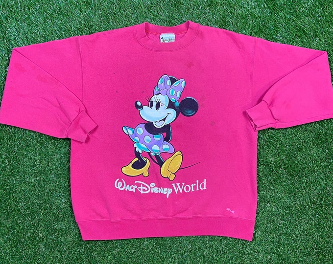 Vintage Minnie Mouse Crewneck Sweatshirt Size Medium M Made USA Walt Disney World Magic Kingdom Pull Over Comfy Oversized 1990s 90s