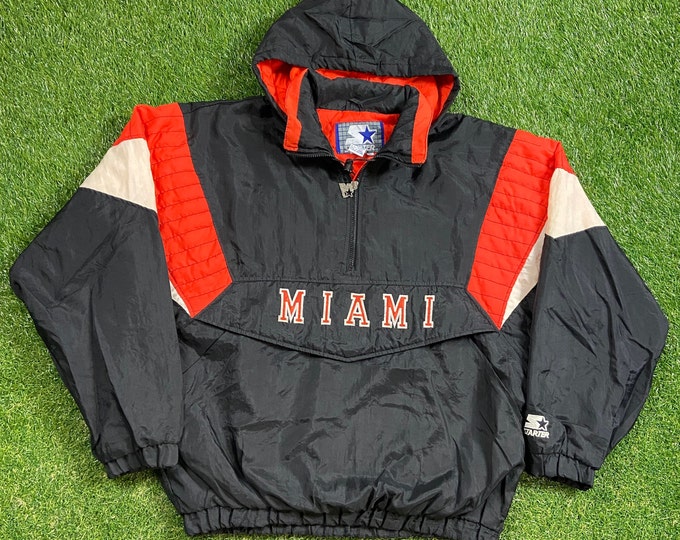 Vintage University of Miami Hurricanes Jacket Starter Size Large L NCAA College Football 305 The U Florida Winter Coat 1990s 90s