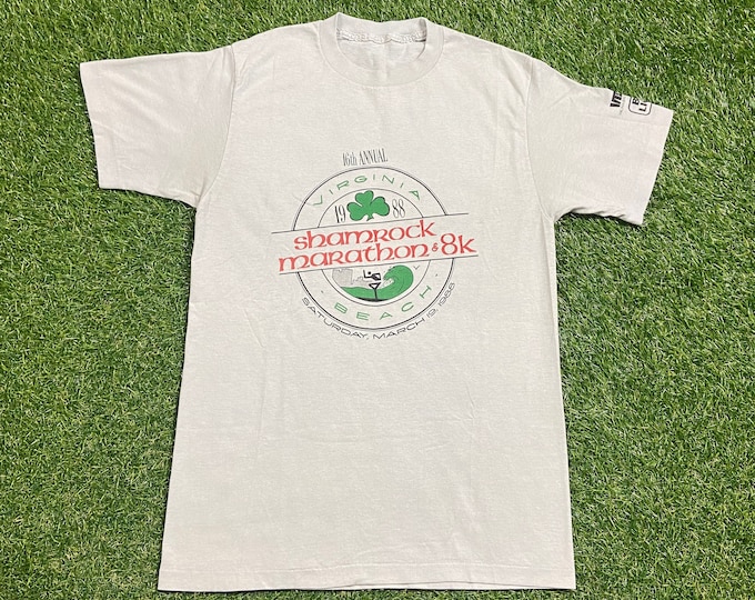Vintage Virginia Beach Shamrock Marathon T Shirt Tee Size Small S Run 8K Virginia Tech DMV 1980s 80s