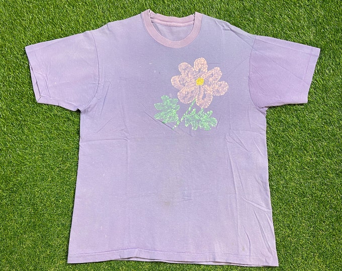Vintage Floral T Shirt Tee Size Large L Natural Sunflower Seeds Flowers Morning Sun Bees Caterpillars Butterflies Nature Plants 1990s 90s