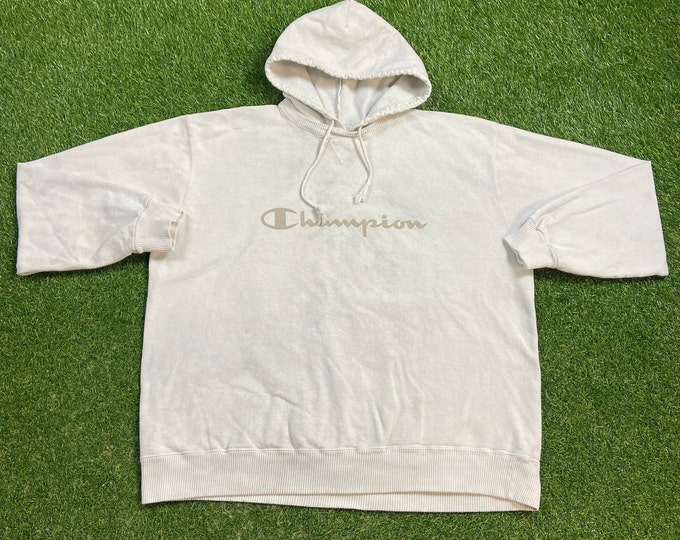 Vintage Plain White Champion Hoodie Sweatshirt Made USA Size Xtra Large XL Quality 1990s Oversized Comfy Great Fit Original 90s Pull Over