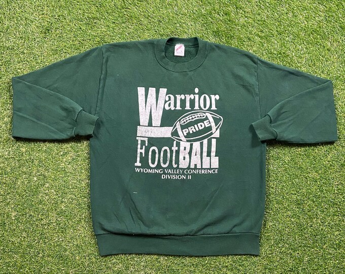 Vintage Warrior Football Crewneck Sweatshirt Jerzees Made USA Size Large L Wyoming Valley Conference Pull Over Oversized