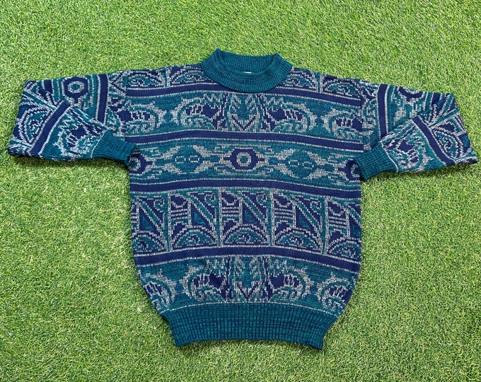 Vintage Multicolor Knitted Crewneck Sweater Main Event Size Medium M Quality Cool Pattern Warm Winter Fashion Pull Over Oversized 1990s 90s