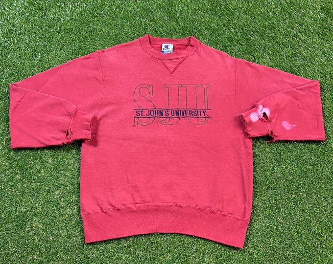Vintage St. John's University SJU Crewneck Sweatshirt Champion Made USA Size Medium M Red Storm NCAA College Basketball Oversized 90's 1990s