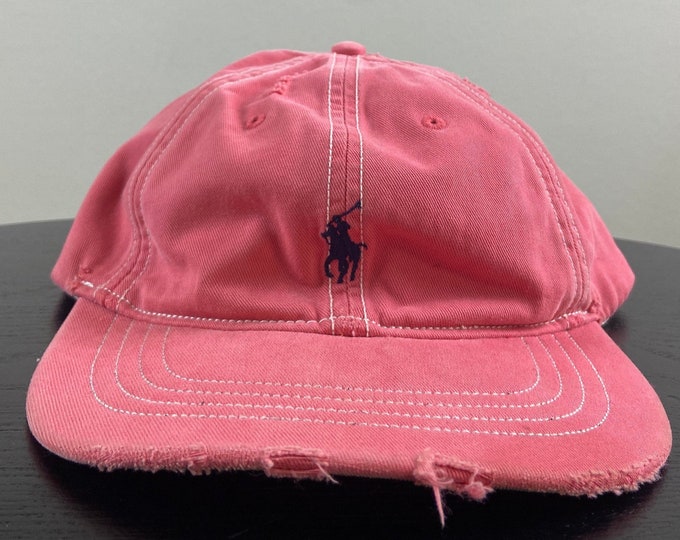 Vintage Polo Ralph Lauren Strap Back Hat OSFA Made USA Quality 90s Rl American Apparel Bear Leather Pink