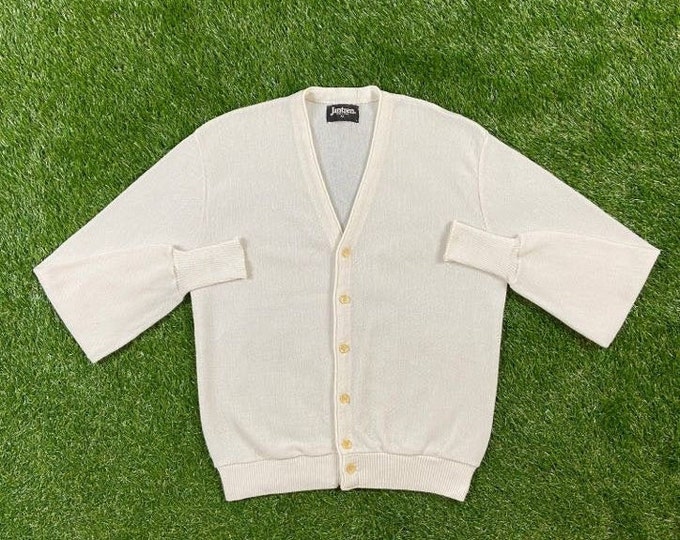Vintage Jantzen Cardigan Sweater Made USA Size Xtra Large XL White 1980s 80s Comfy Button Down