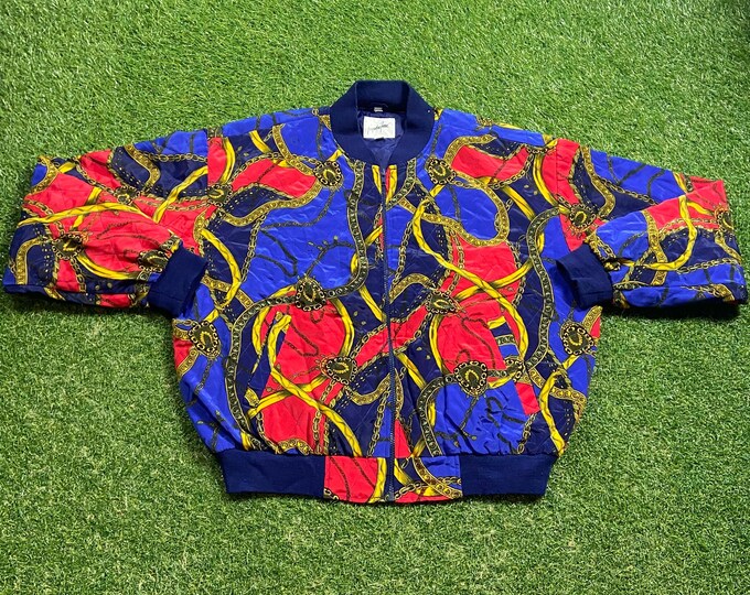 Vintage Multicolor Bomber Jacket Jacqueline Ferrar Size Large L Quality Great Fit Classic Artsy Fashion 1980s 80s