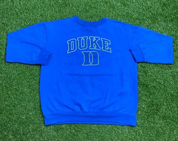 Vintage Duke University Crewneck Sweatshirt Size Large L NCAA College Basketball Blue Devils 1990s North Carolina Pull Over Oversized