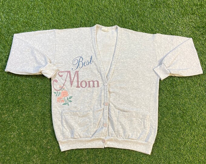 Vintage Best Mom Gray Cardigan Sweater Won Fashion Made USA Size Xtra Large XL 1990s 90s Comfy Button Down Warm