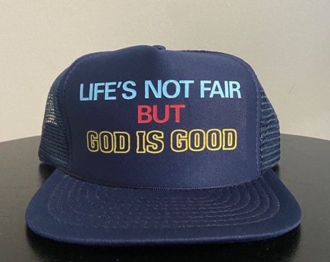 Vintage Life's Not Fair But God is Good Snapback Hat Speedway OSFA Jesus Christ Church Sunday Service Christian 1980s 80s