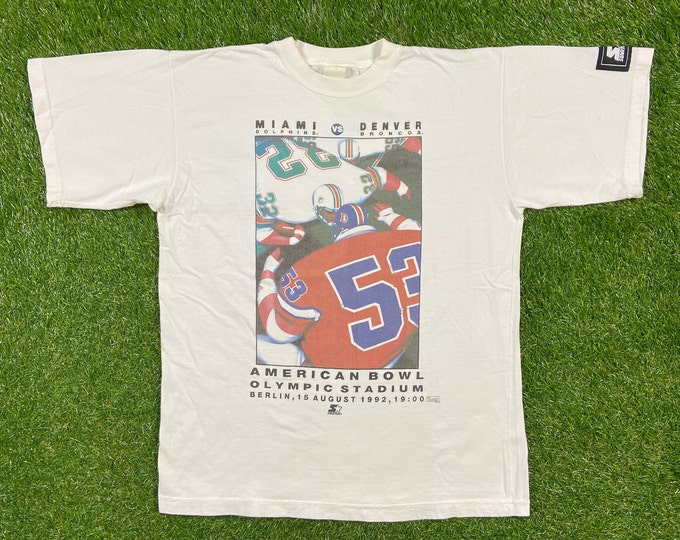 Vintage Miami Dolphins vs Dallas Cowboys American Bowl Olympic Stadium 1992 T Shirt Tee Starter Size Xtra Large XL NFL Football 1990s 90s