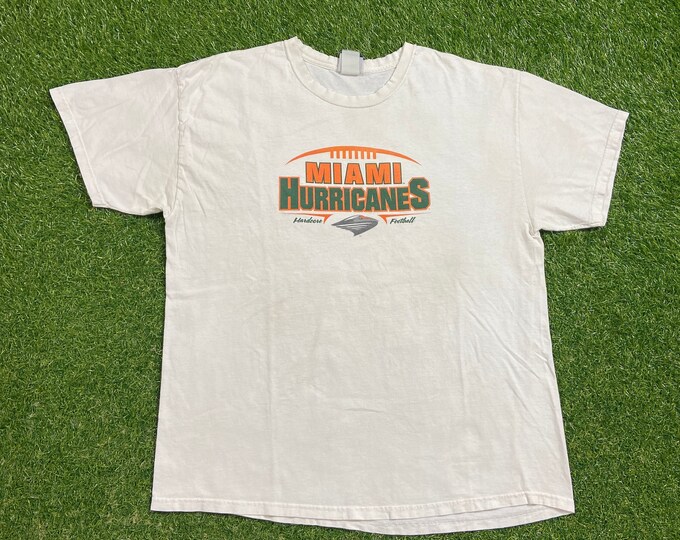 Vintage University of Miami Hurricanes T Shirt Tee Size Large L 305 The U Miami Style Florida NCAA College Football 1990s 90s
