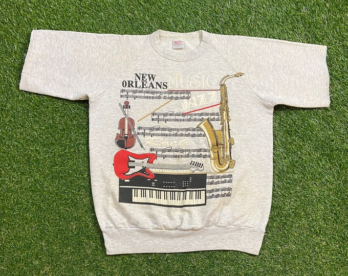 Vintage New Orleans Crewneck Sweatshirt Made USA Size Medium M French Quarter Big Easy Creole Louisiana France 1980s 80s As Is