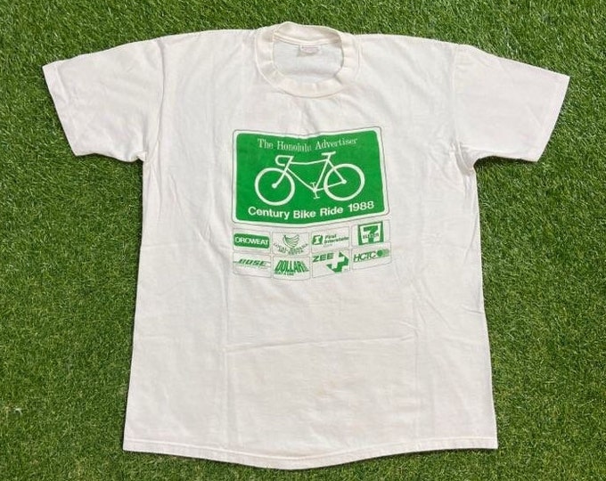 Vintage The Honolulu Advertiser T Shirt Tee Made USA Size Large L Century Bike Ride 1988 Bicycling League Hawaii Manoa Kuai Island 1980s 80s