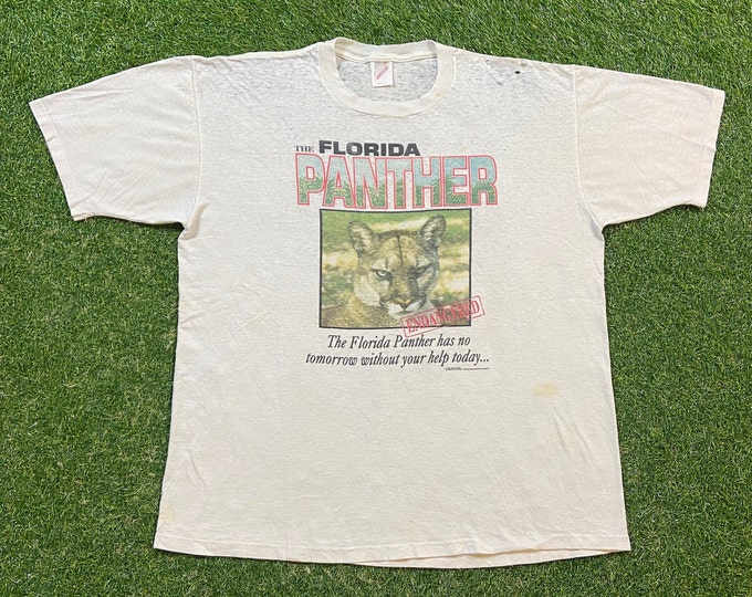 Vintage The Florida Panther T Shirt Tee Made USA Size Xtra Large Endangered Big Cat Animal Habitat Environmental 1990s 90s