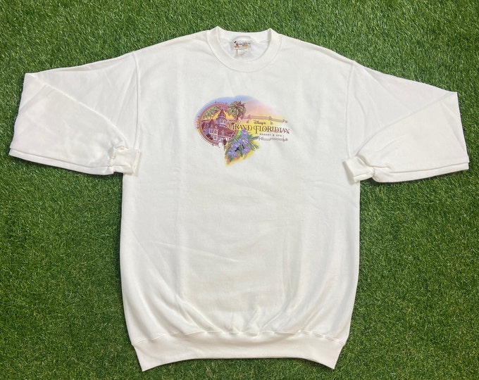 Vintage Disney's Grand Floridan Beach Resort Crewneck Sweatshirt Size Large Walt Disney World Mickey Mouse Magic Kingdom WDW Disneyland 90s