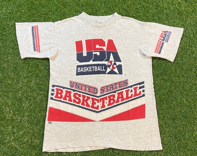 Vintage USA Basketball T Shirt Tee Size Small S Olympic Team USA Dream Team NBA Basketball 90s 1990s 1992 Olympics Rare All Over Print
