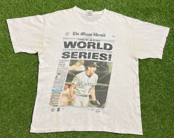 Vintage Florida Marlins T Shirt Tee Touch of Gold Made USA Size Xtra Large XL MLB Baseball 1997 World Series Champions 1990s 90s