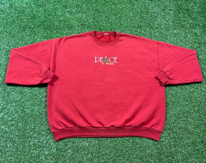 Ugly Christmas Sweater Vintage Tacky Holiday Party Merry Santa Claus Classic Size XXL 80s 90s Peace in Florida Xmas Holiday Season