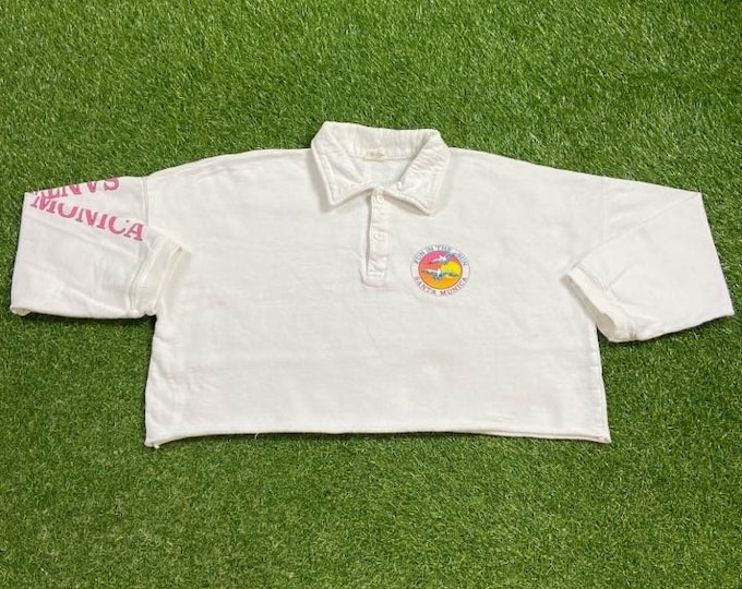 Vintage Santa Monica Crop Crewneck Sweatshirt Size Large L California Beach Venice Beach Malibu 1990s 90s Pull Over