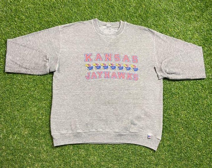 Vintage University of Kansas Crewneck Sweatshirt Size Small S NCAA College Basketball Classic Jayhawks 1990s 90s Pull Over