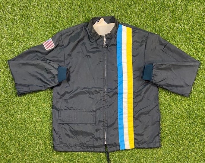 Vintage Great Lakes Sportswear Blue Windbreaker Jacket Made USA Size Medium M Light Rain Coat 1970s 70s