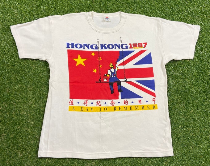 Vintage A Day to Remember T Shirt Tee Size Xtra Large XL Hong Kong July 1 Tuesday 1997 Great Wall of China Souvenir 1990s 90s