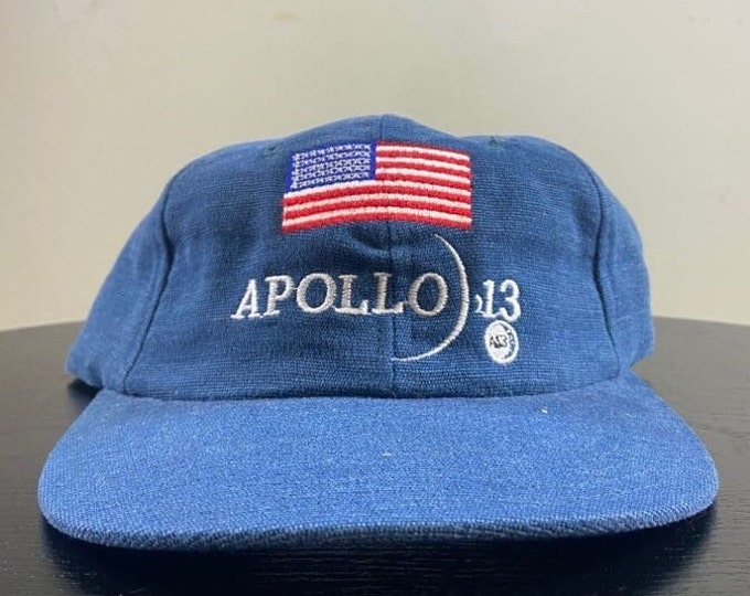 Vintage Apollo 13 Strap Back Hat Cap Yupoong OSFA NASA Kennedy Space Center Space Shuttle 1980s 80s Movie Promo
