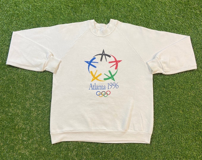 Vintage 1996 Olympics Atlanta USA Crewneck Sweatshirt Jerzees Made USA Size Large L Torch 1990s 90s ATL Georgia Pull Over Oversized