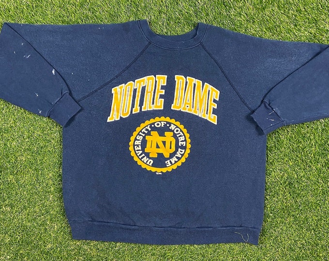 Vintage Notre Dame University Crewneck Sweatshirt Tultex Made USA Size Large L NCAA College Football Fighting Irish Pull Over Oversized