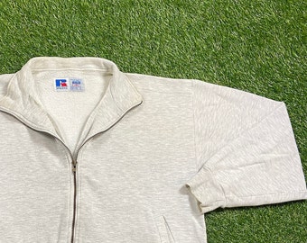 Vintage Plain Gray Russell Athletic Zip up Sweatshirt Size Large L