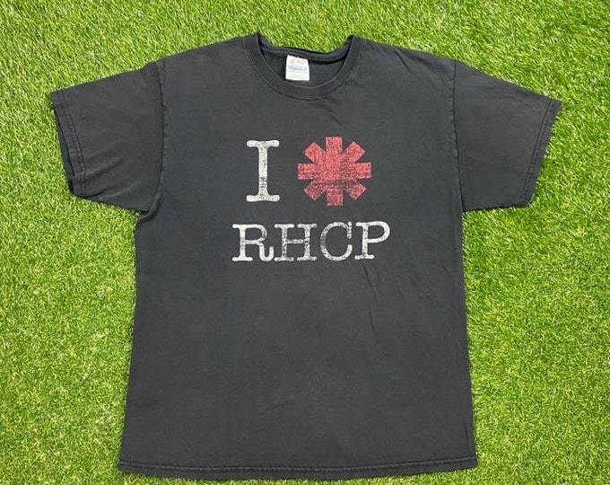 Vintage I Love RHCP Red Hot Chili Peppers T Shirt Tee Hanes Size Large L Rock Band Tee 1990s 90s Teen Spirit