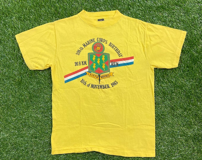 Vintage USMC 1983 208th Marines Corps Birthday Marathon T Shirt Tee Anvil Made USA Siz Large Marines Army United States Military Veteran 80s