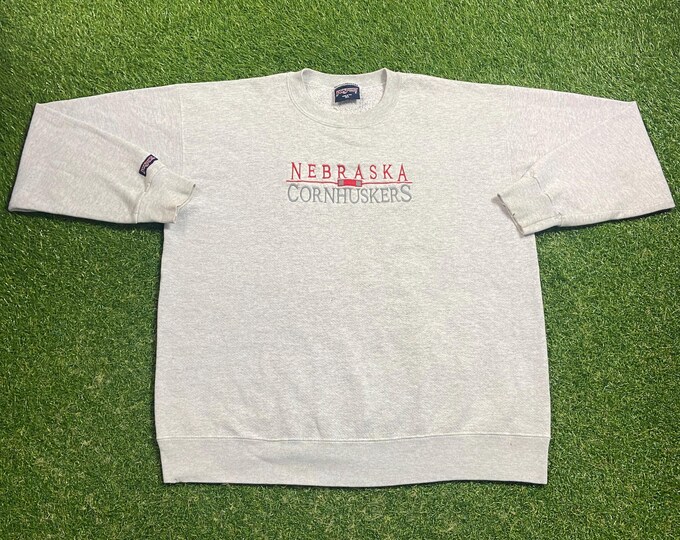 Vintage University of Nebraska Cornhuskers Crewneck Sweatshirt Made USA Size Xtra Large XL NCCA College Football 1990s Pull Over Oversized