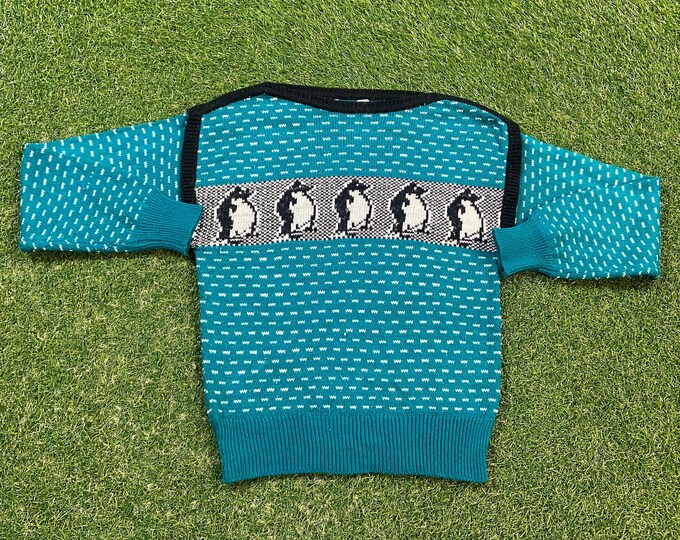 Vintage Penguins Multicolor Knitted Crewneck Sweater Size Small S Quality Cool Pattern Warm Winter Fashion Pull Over Oversized 1990s 90s