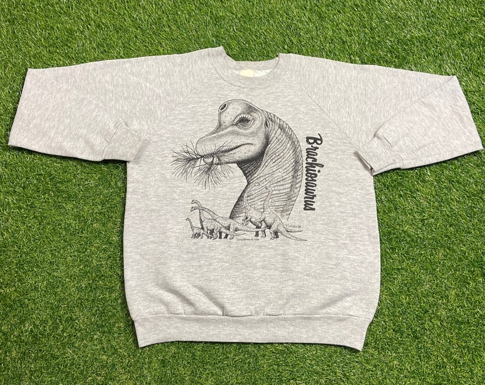 Vintage Brachiosaurus Crewneck Sweatshirt Size Small S Dinosaur Jurassic Park T Rex Raptors 1980s 80s Pull Over Oversized