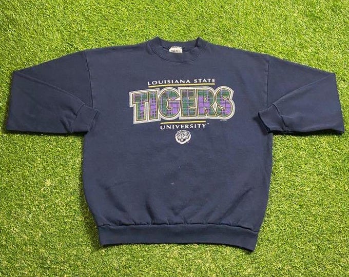 Vintage Louisiana State University Crewneck Sweatshirt Made USA Size Large L NCAA College Football Fighting Tigers LSU Classic Pull Over 90s