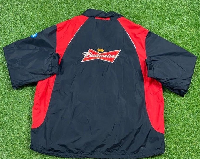 Vintage Budweiser Windbreaker Jacket Size XXL 2XL Light Rain Coat Classic Bud Double Jacket Fleece and Jacket