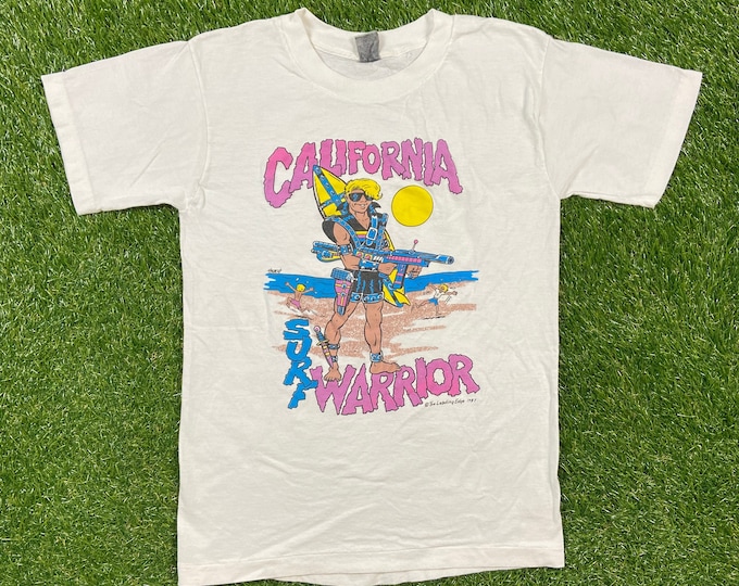 Vintage California Surf Warrior T Shirt The Leading Edge 1987 Size XS Surf Skate 1980s 80s