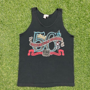 Klasyczny tank top z lat 50. XX wieku, wyprodukowany w USA, rozmiar średni M, Sturgis 1996, Black Hills, Dakota Południowa, Harley Davidson, motocykl HOG