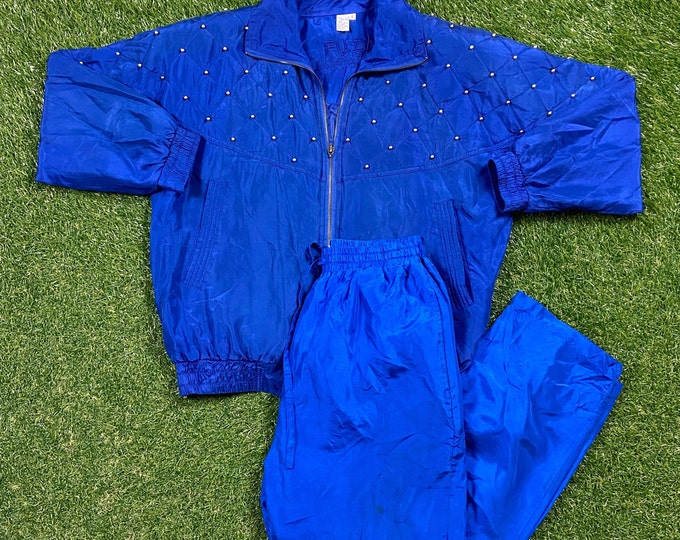 Vintage Fuda Silk Suit Windbreaker Set Zip Up Jacket Sportswear Small Athletic Wear 80's 1980s Light Rain Jacket Coat 2 Piece Matching