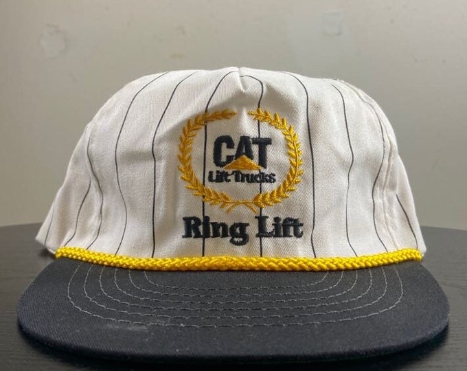Vintage Cat Ring Lift Snapback Hat Made USA OSFA Construction Tractor Agricultural Machinery Gardening Manufacturer 1980s 80s