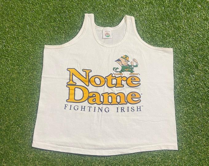 Vintage University of Notre Dame Tank Top Shirt Tultex Made USA Size Large L Fighting Irish NCAA College Football 1990s 90s